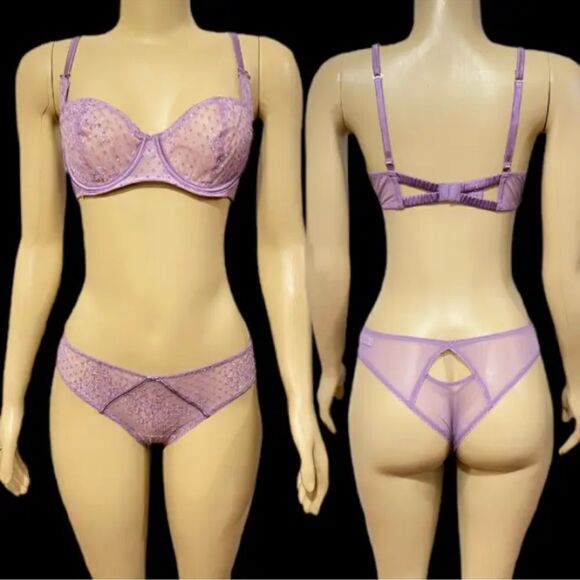 Victoria’s Secret Dream Angels Set dot Mesh Unlined Balconett Bra & Tanga panty